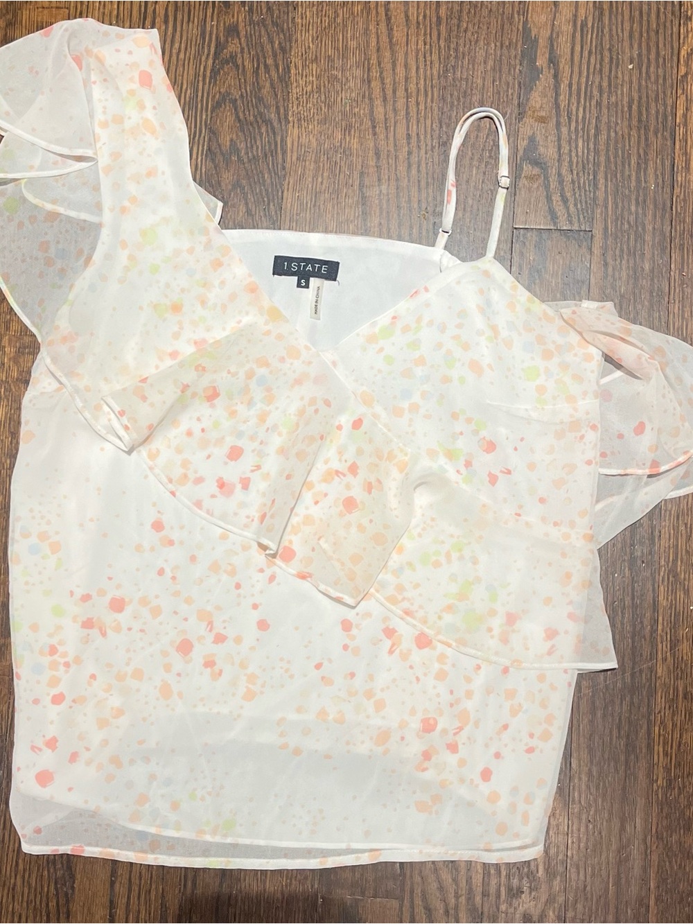2 for $15 1. State White Floral Speckle Ruffle Camisole